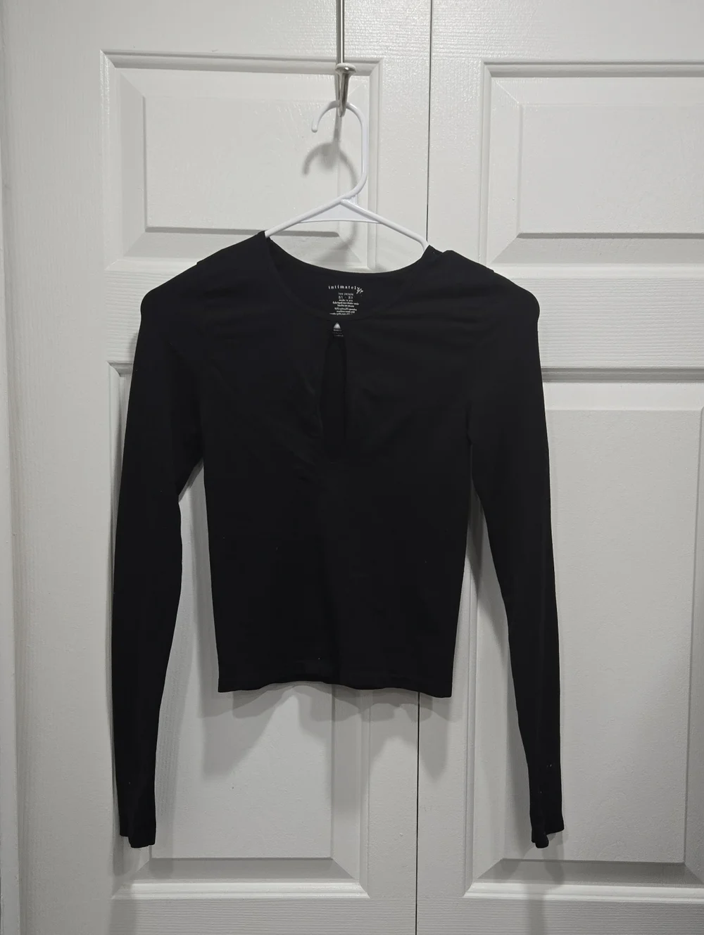 Free People Intimately Black Long-Sleeve Top with Front Keyhole-XS- Small